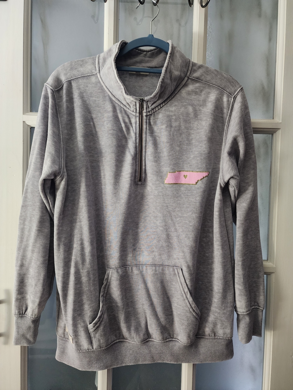Simply Southern Gray Crewneck Pullover with Pink State Patch
